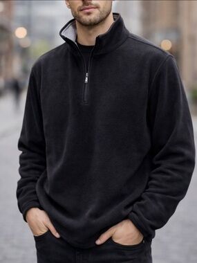 US LIFE Men’s XL Black Fleece Quarter Zip Pullover Mock Neck Jacket